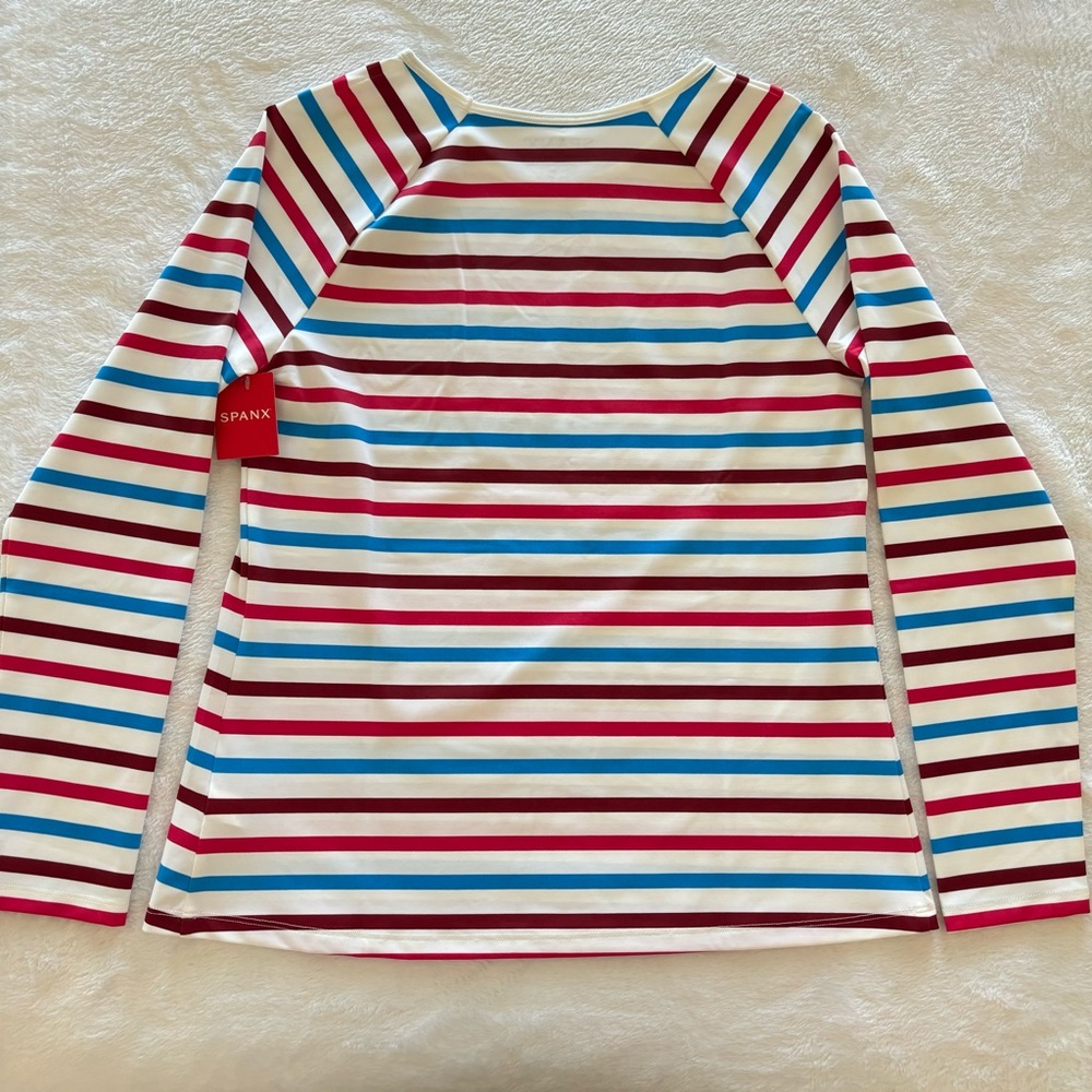 SPANX Long Sleeve Ocean Stripe Hibuscus Swim Shirt--NWT--M - Picture 12 of 14